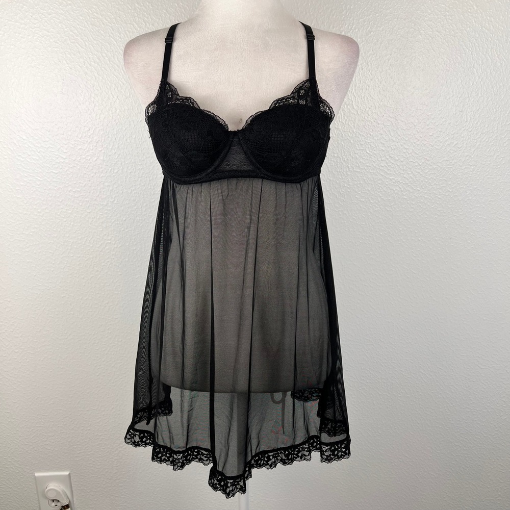 Babydoll Mesh Lace Slip Chemise Size XS Sexy Lacey Dark Fairy Y2K Coquette